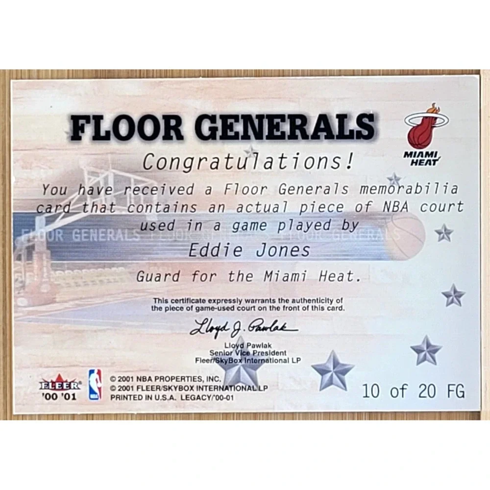 2000-01‎ FLEER LEGACY EDDIE JONES FLOOR GENERALS GAME USED FLOOR MIAMI HEAT
